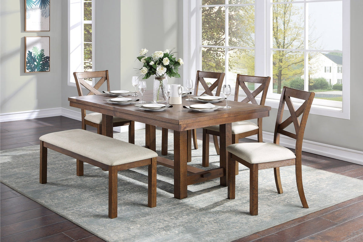 Brown Finish Dining Bench 1pc Beige Upholstered Seat Transitional Kitchen Dining Room Furniture