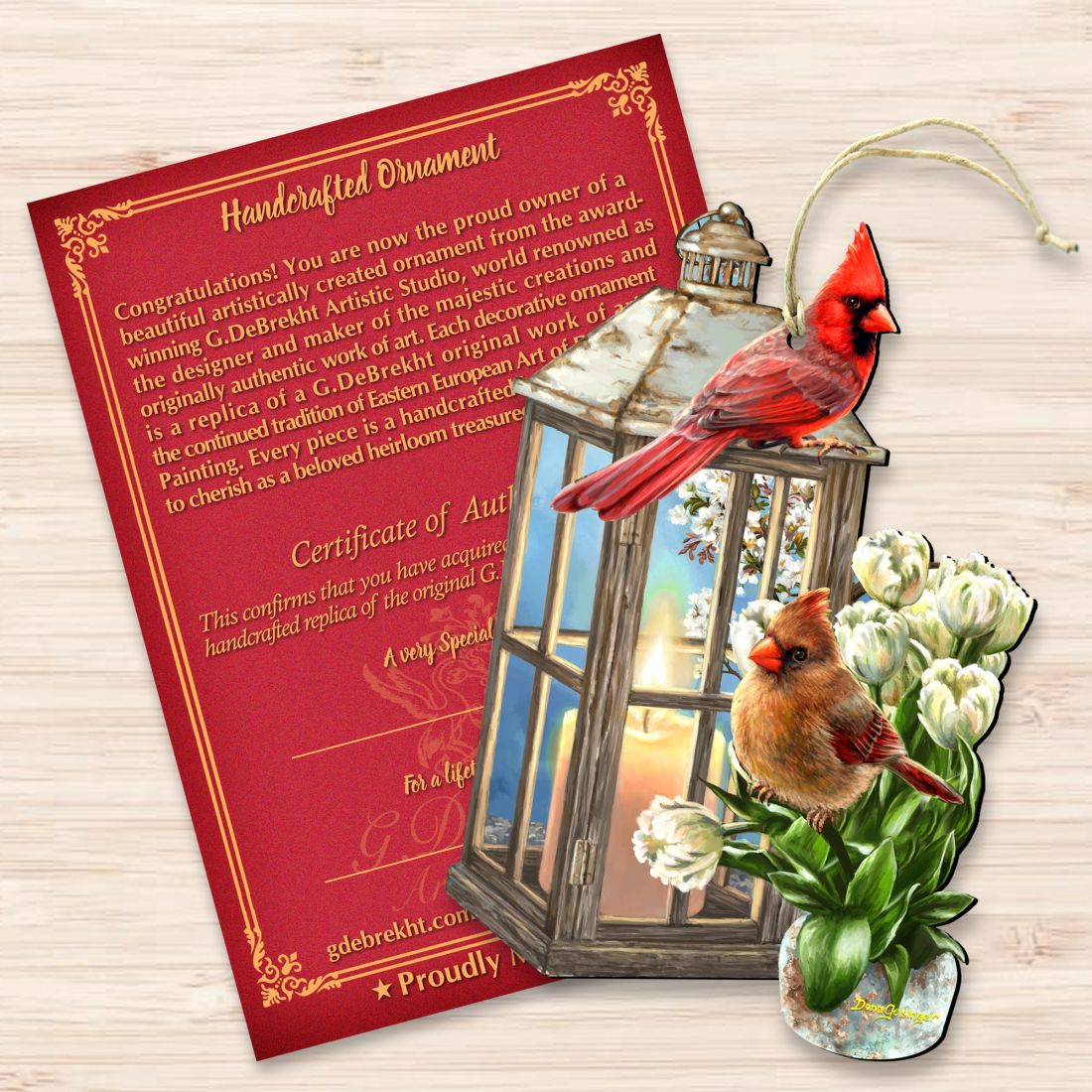 Lantern Cardinals Wooden Ornaments by Gelsinger - Easter Spring Decor - 8461057-DG