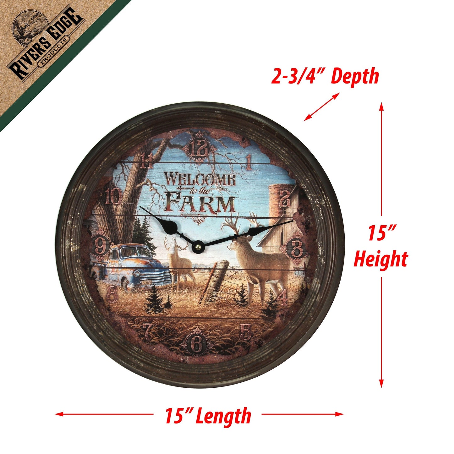 Clock 15-inch Rusted Style-Deer Scene