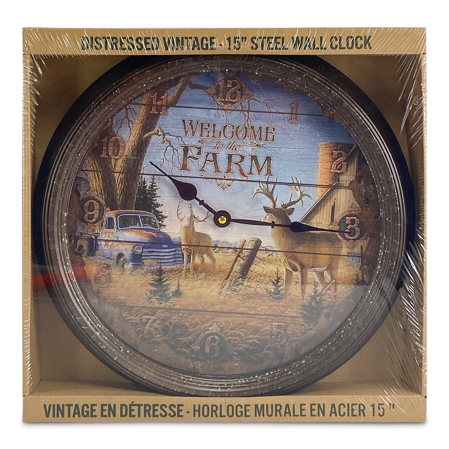 Clock 15-inch Rusted Style-Deer Scene