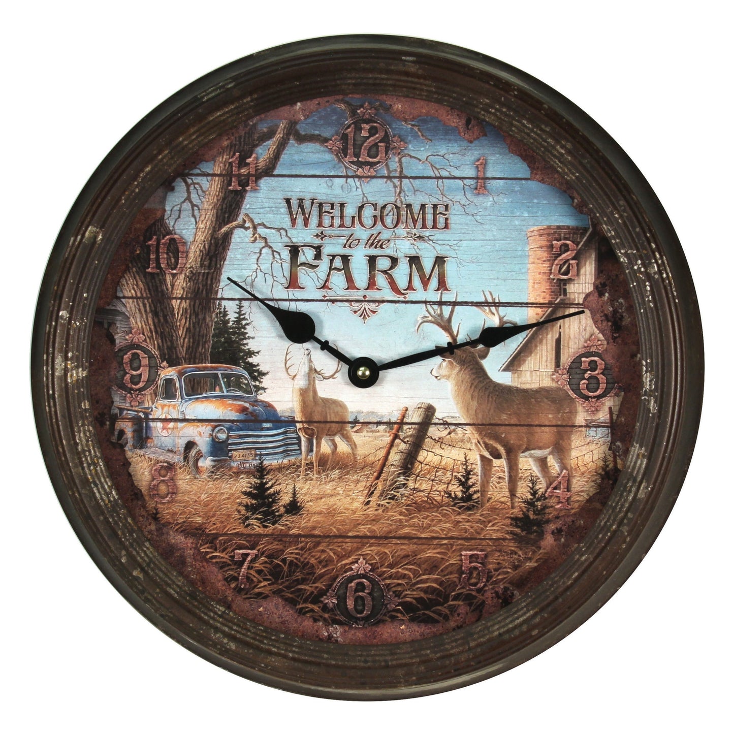Clock 15-inch Rusted Style-Deer Scene