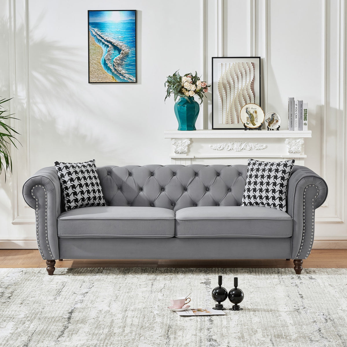 Chesterfield Velvet Upholstery Fabric Sofa - 3 Seater