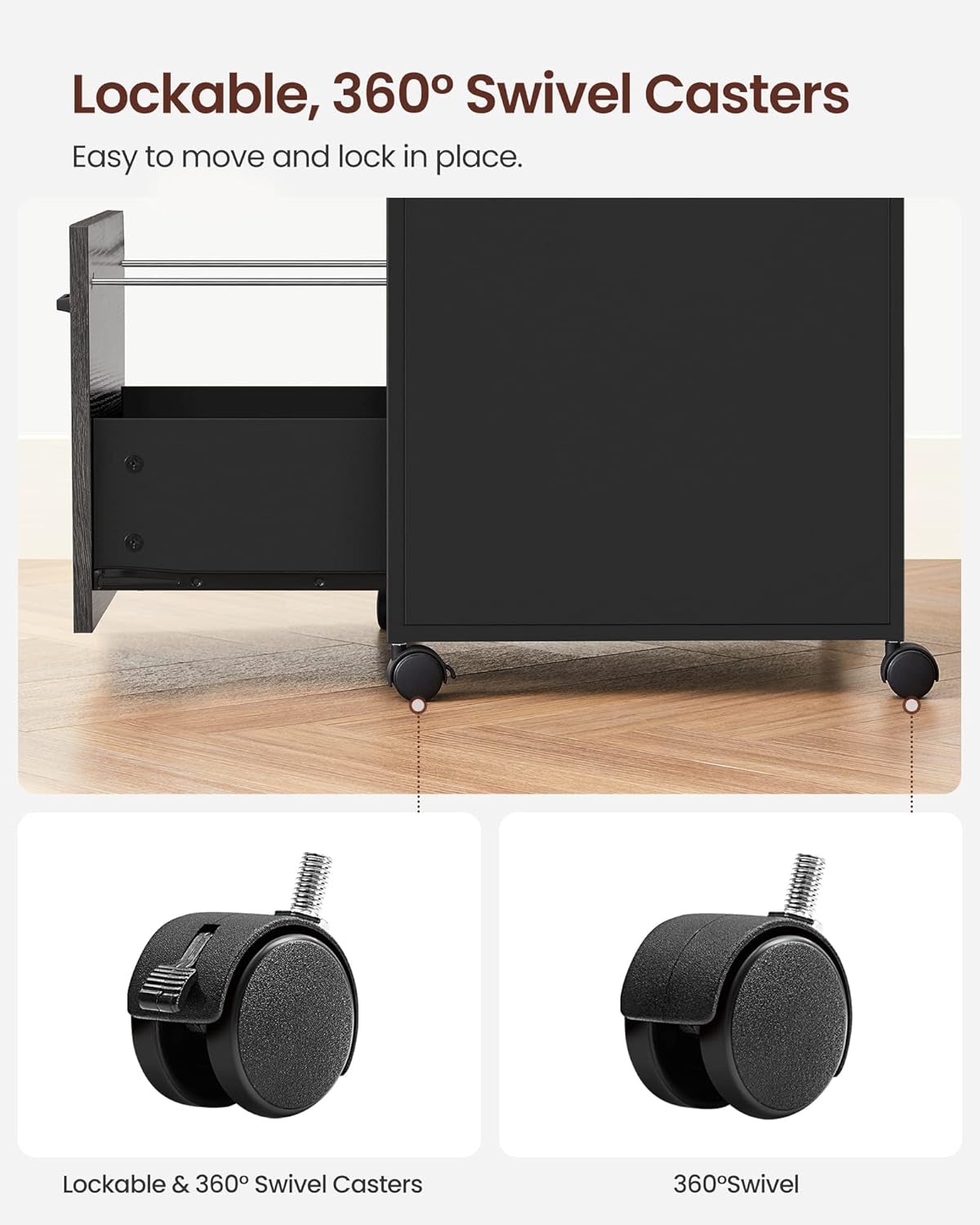 Mobile File Cabinet With Wheels 2 Drawers Open Shelf Charcoal Gray And Ink Black