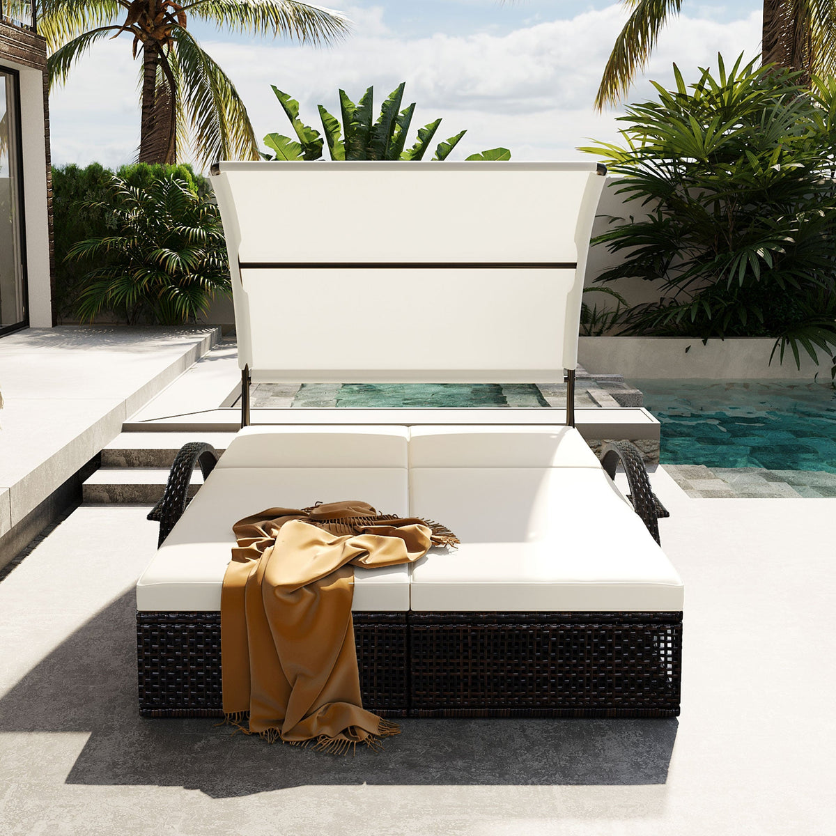 U_STYLE Outdoor Steel Frame Sun Lounger