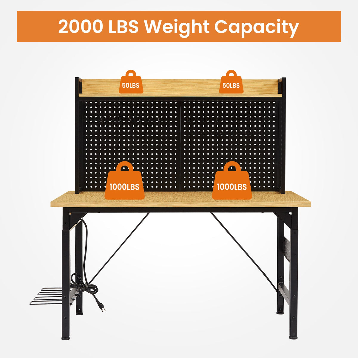 48" Adjustable Workbench with Pegboard