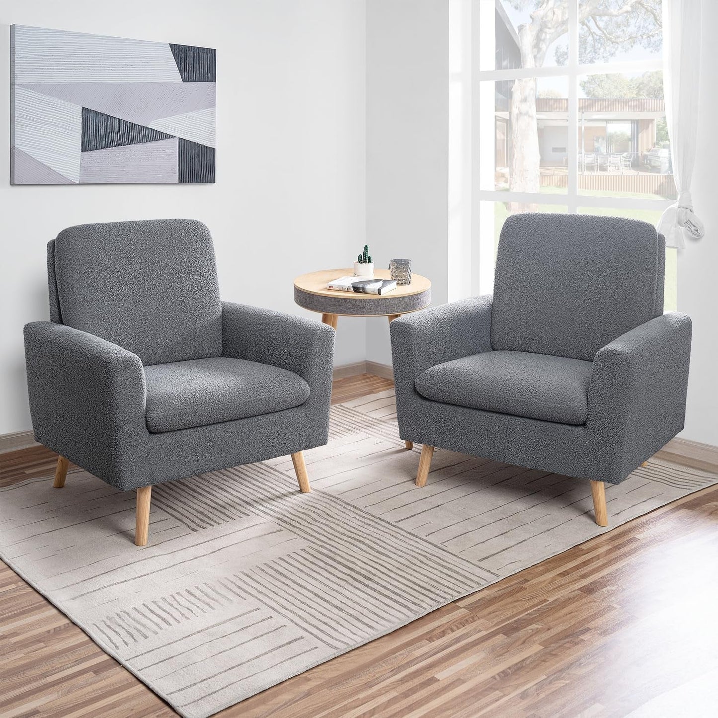 Gray Mid Century Modern Plush Upholstered Armchair