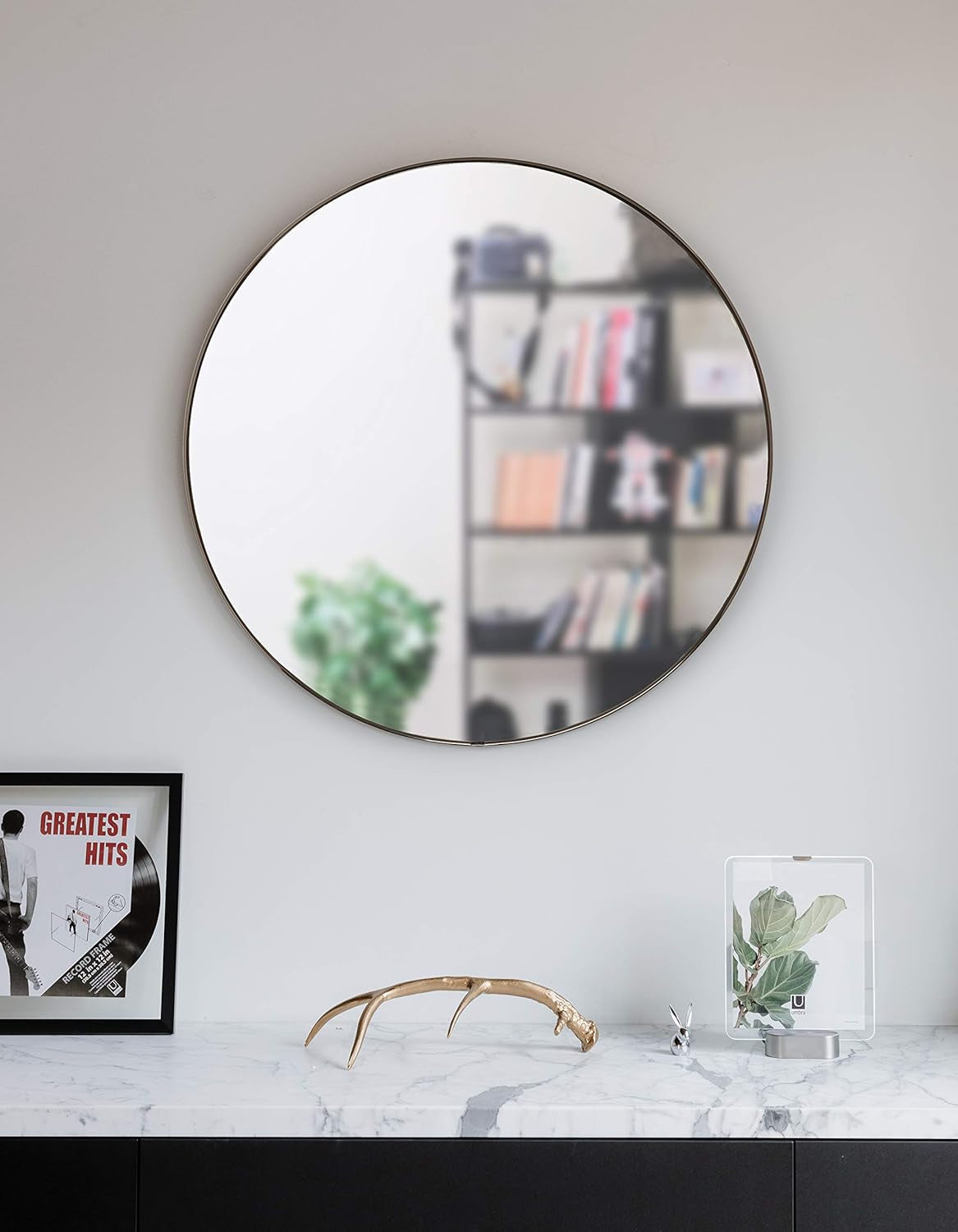 34 Inch Circle Mirror Titanium Finish For Entryways