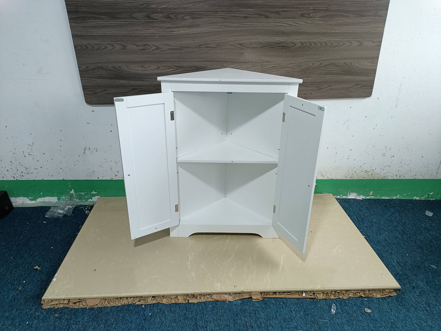 Freestanding Floor Corner Cabinet with 2 Doors and Adjustable Shelves