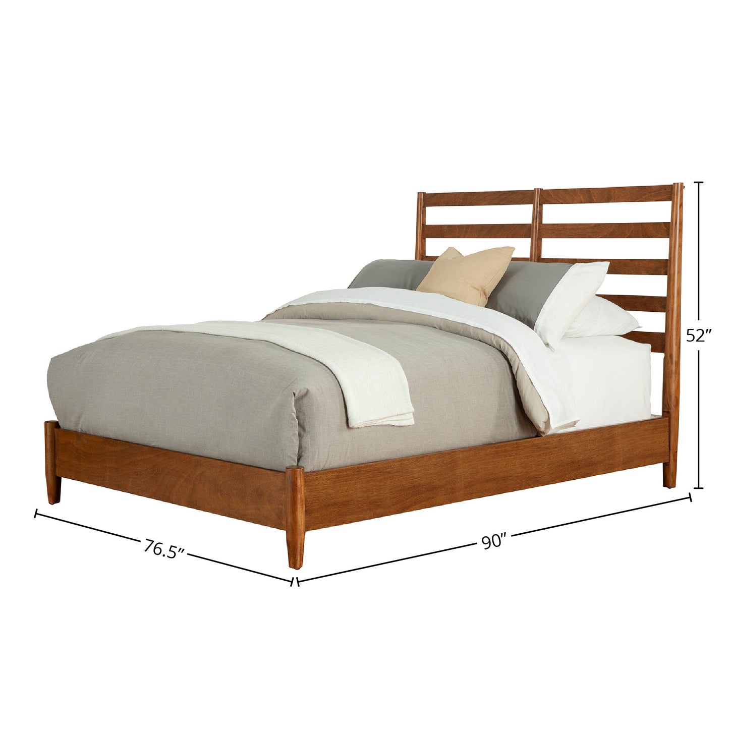 Flynn Retro Bed in Chestnut finish with slat back headboard and tapered legs, showcasing modern design.