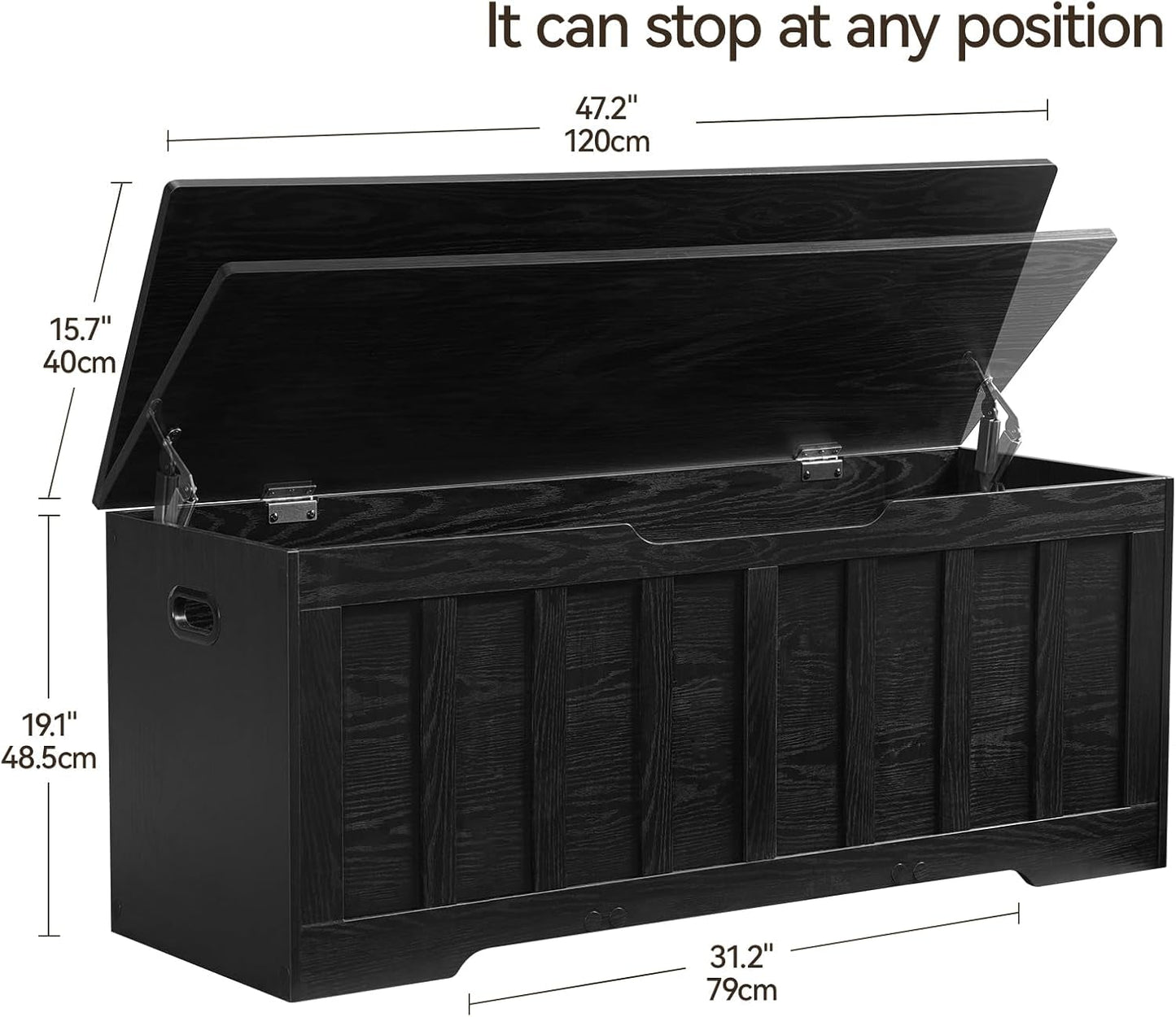 Black 47.2 Inches SolidWood Oversized Storage Bench