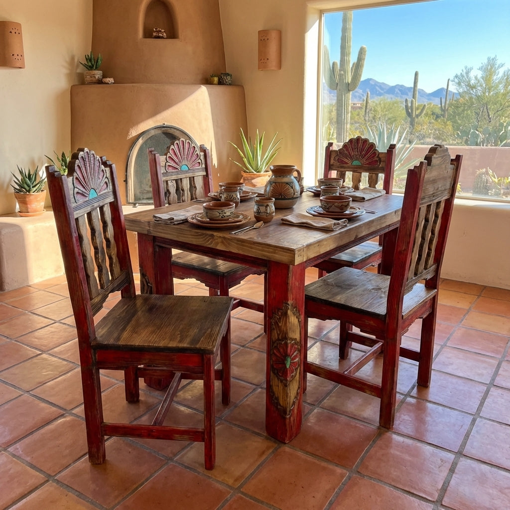 Rosetta 4' Dining Table and 4 Rosetta Chairs in Red