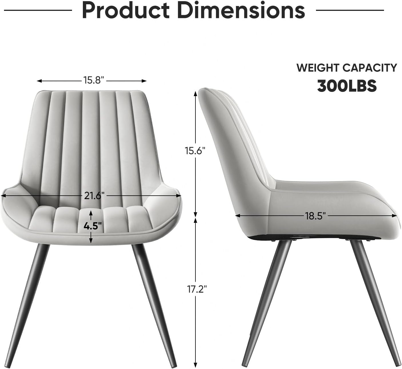 Grey Upholstered Dining Chairs Set Of 4 With Thick Cushions And Metal Legs