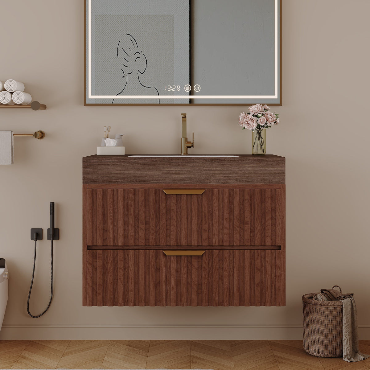 30" Modern Floating Bathroom Vanity with Seamless Sintered Stone Top