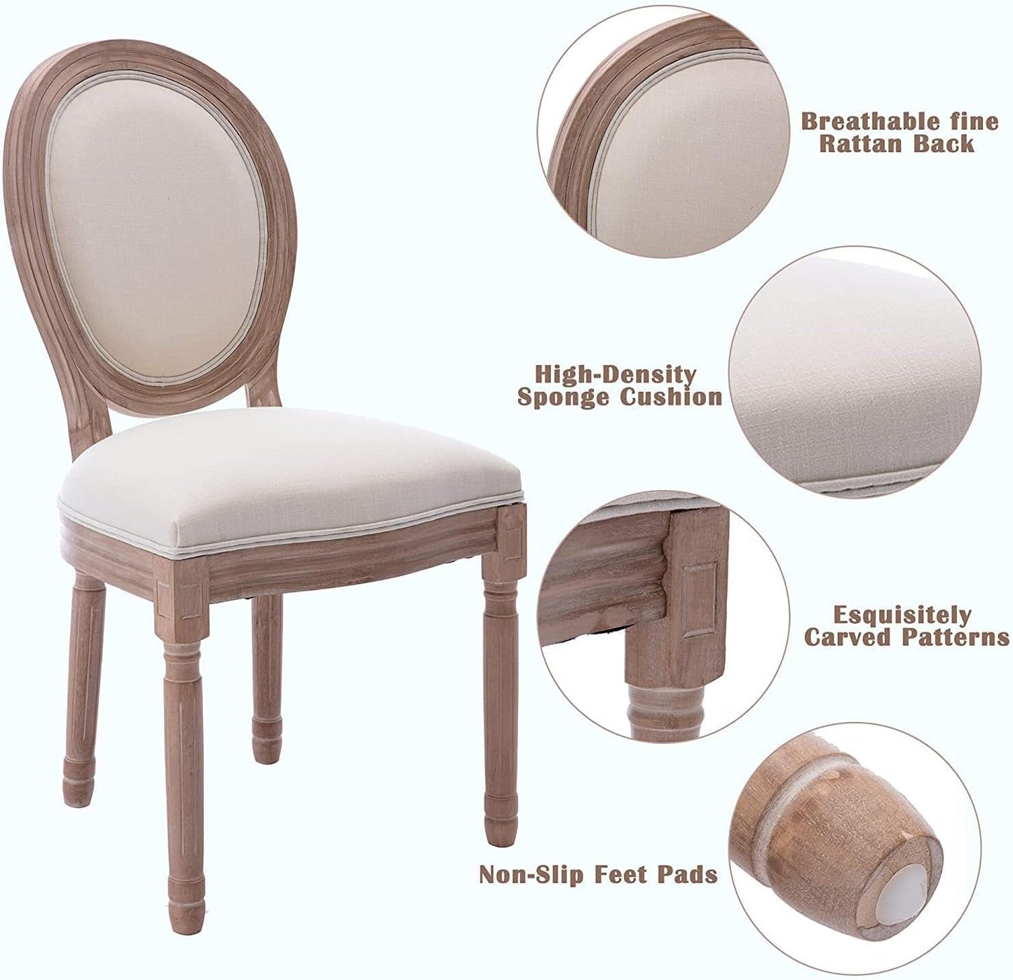 French Country Dining Chairs Set Of 4 With Linen Upholstery And Solid Wood Legs