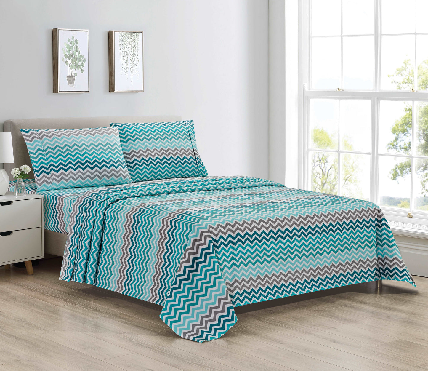 Bibb Home Egyptian Luxury 1800 Microfiber Count Printed 4 Piece Sheet Set.