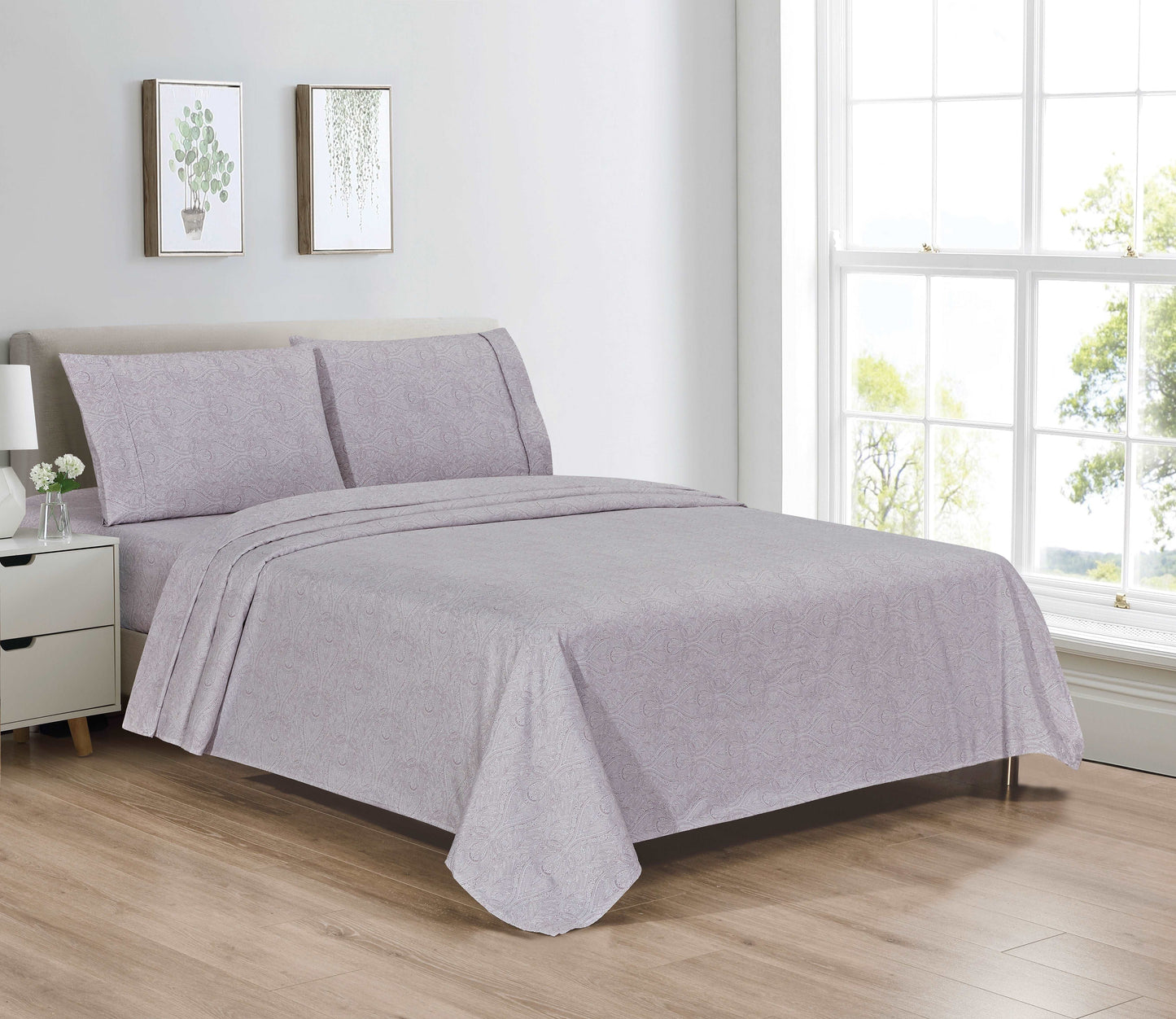 Bibb Home Egyptian Luxury 1800 Microfiber Count Printed 4 Piece Sheet Set.