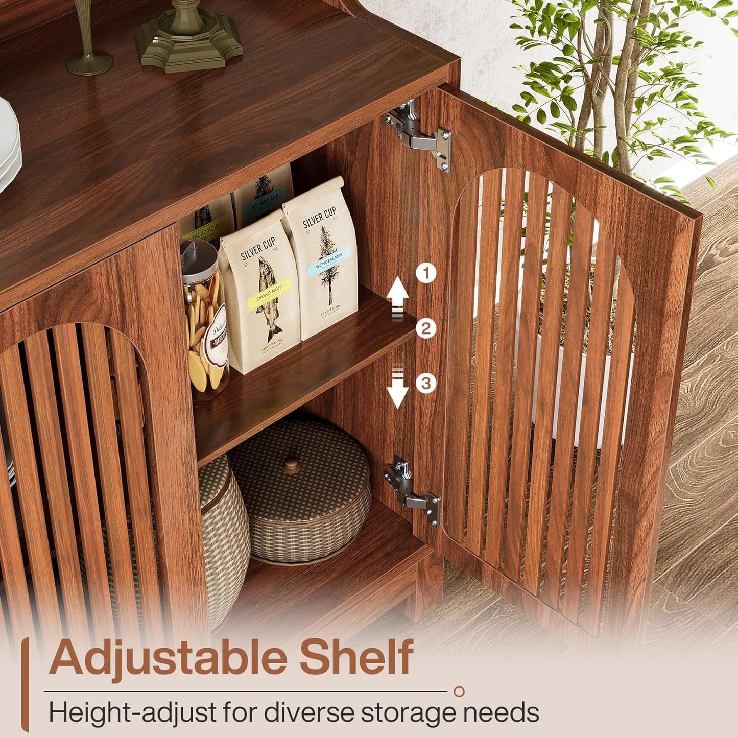 57 Inch Farmhouse Sideboard Cabinet With Adjustable Shelves