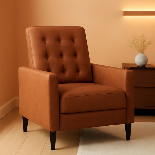 Brown Faux Leather Recliner Sofa Adjustable Back Footrest