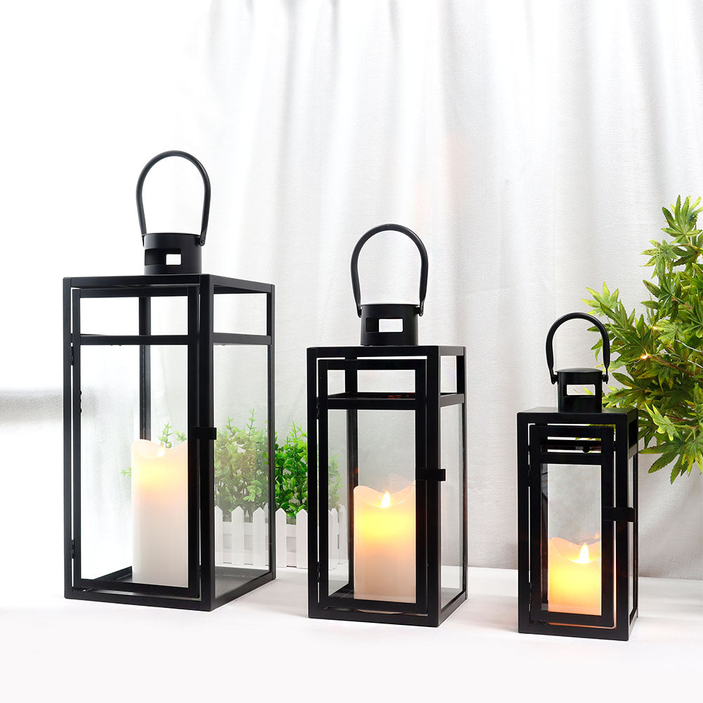  Set of 3 Stainless Steel Lantern (12/15/19'') -Black