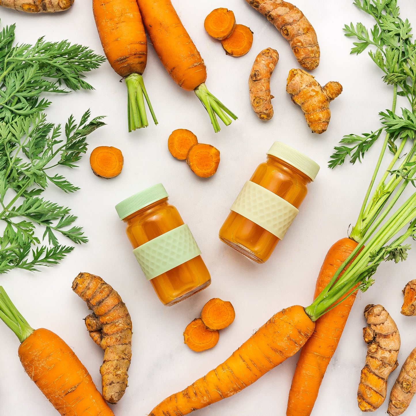 Glass Juice Shot Bottles Set w/ Colored Lids & Grip Bands, 8 Pack Set, 2oz