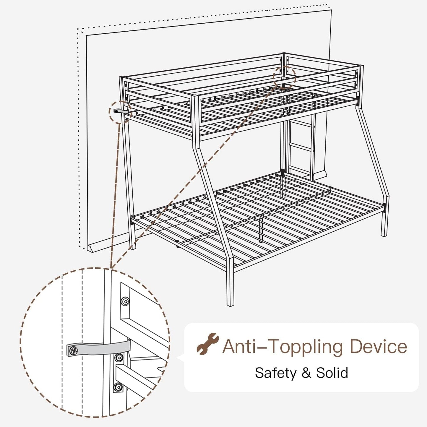 Metal Loft Bunk Bed Twin Over Full Size With Guardrail And Ladder Cream White