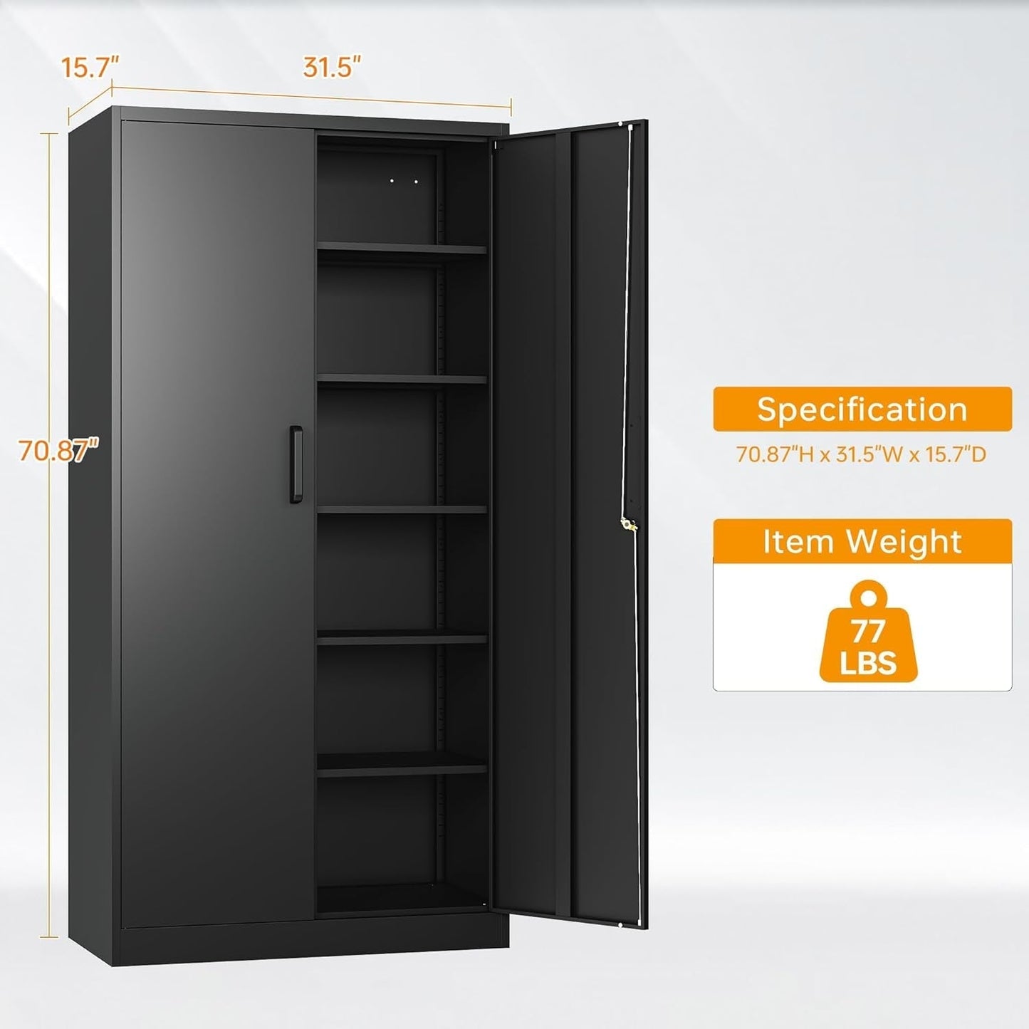 Black Metal Storage Cabinet With Lock For Office Industrial