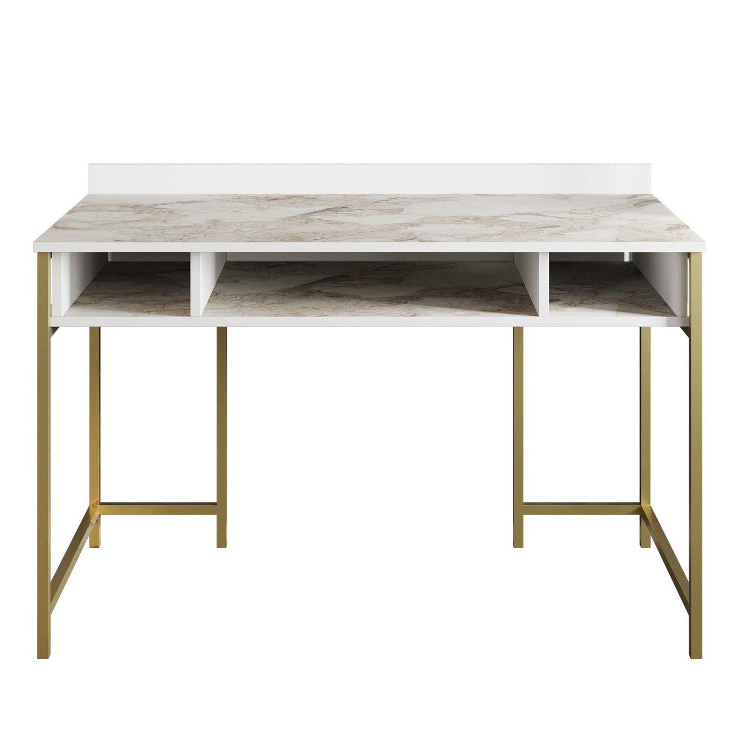 Tumata 47'' Wide Metal Wood Computer Desk with Open Shelves