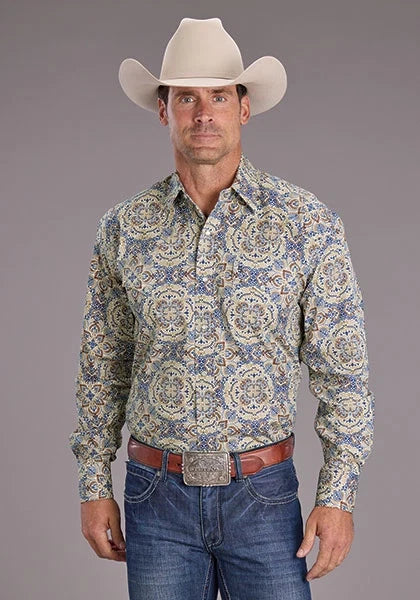 Stetson 2515 Summer Medallion (Blue) - Men's Western Shirt