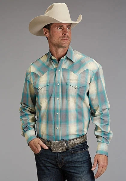 Stetson 1927 Smoke Plaid (Turquoise) - Men's Western Shirt