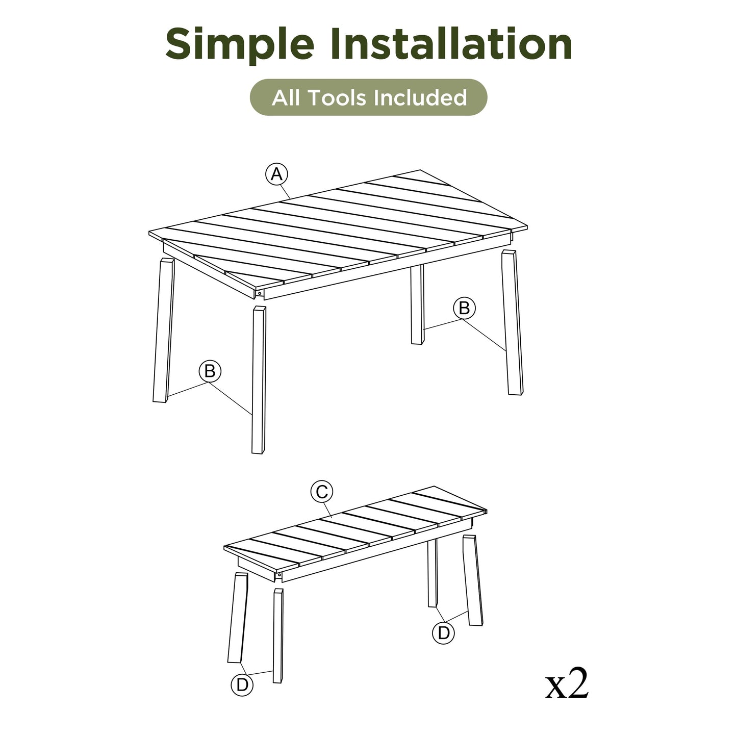 Acacia Wood 3 Piece Dining Set for Indoor & Outdoor Use