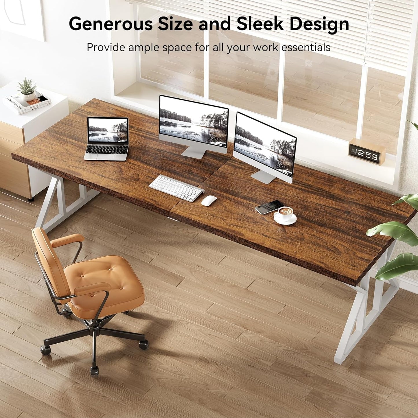 78.7 Inch Rustic Executive Desk For Home Office Brown-White