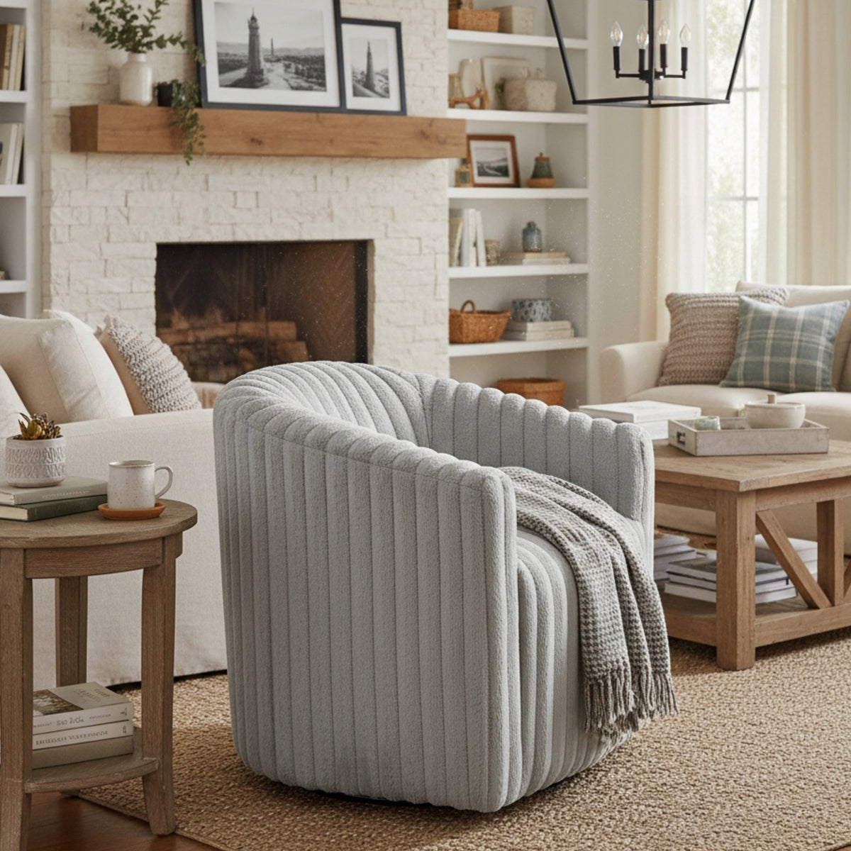 Alexa Ultra Plush Wide Cord-like Swivel Barrel Chair