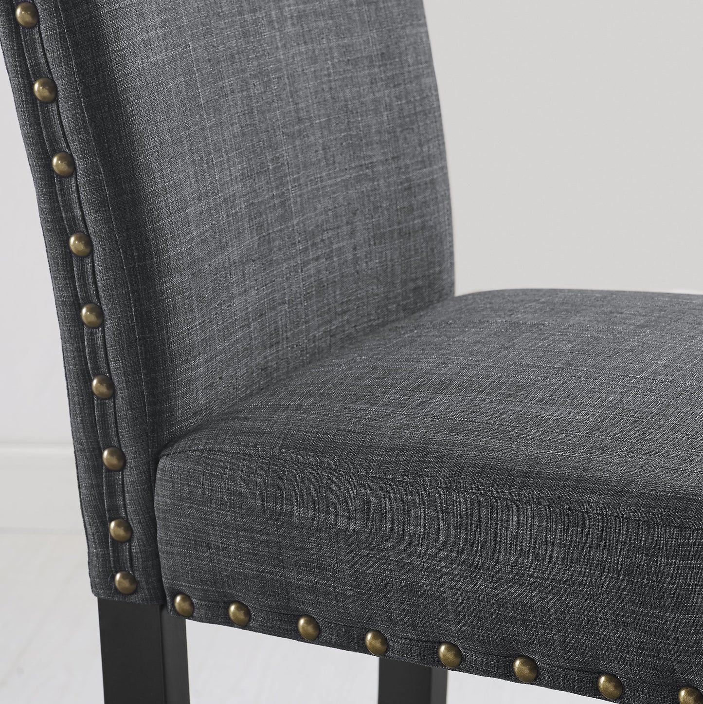 Biony Espresso Wood Dining Set With Gray Fabric Chairs