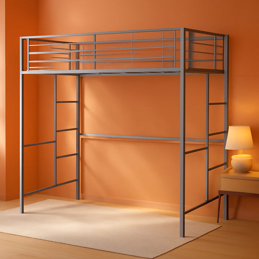 Silver Metal Industrial Twin Over Loft Bunk Bed With Ladder