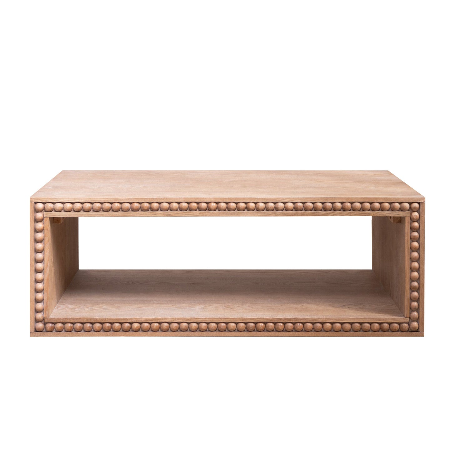 Rustic Beaded Edge Coffee Table – 47.6" Rectangular Center Table with Open Storage Shelf