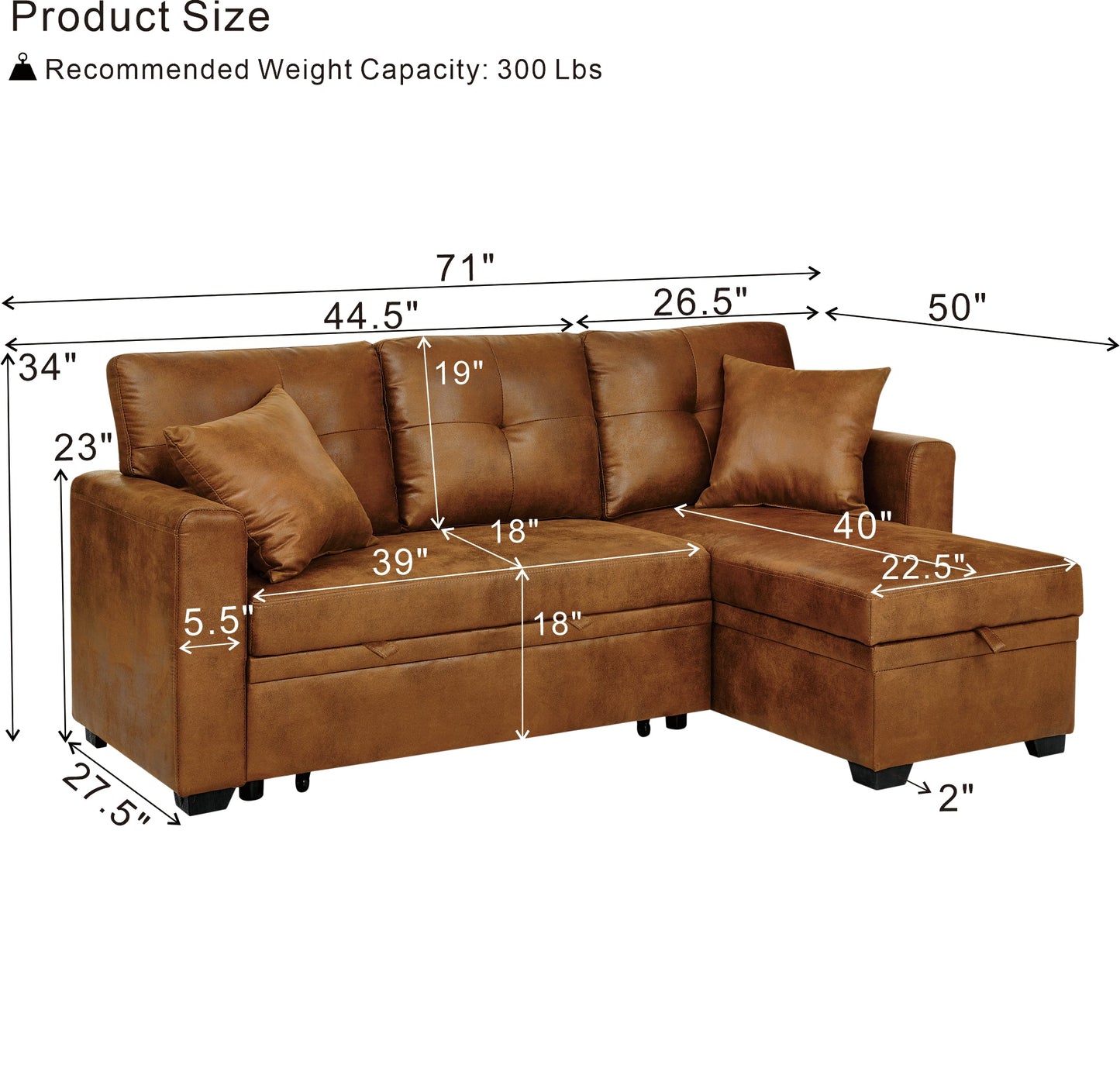Sleeper Sofa with Reversible Chaise and Storage