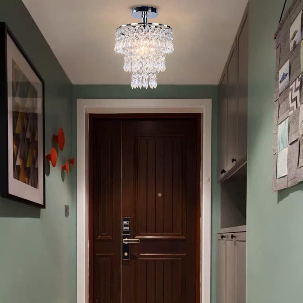 Small Chrome Crystal Chandelier 3 Tier Raindrop Ceiling Light