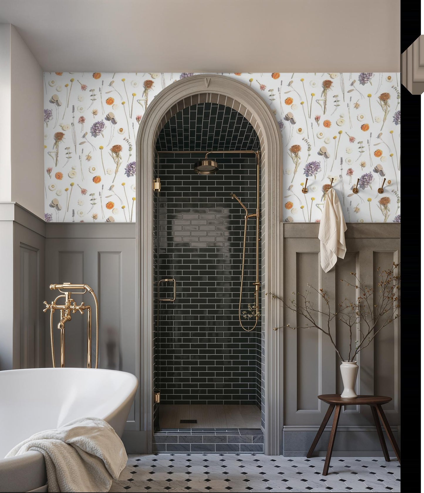 Dried Flora Wallpaper, lavender & orange