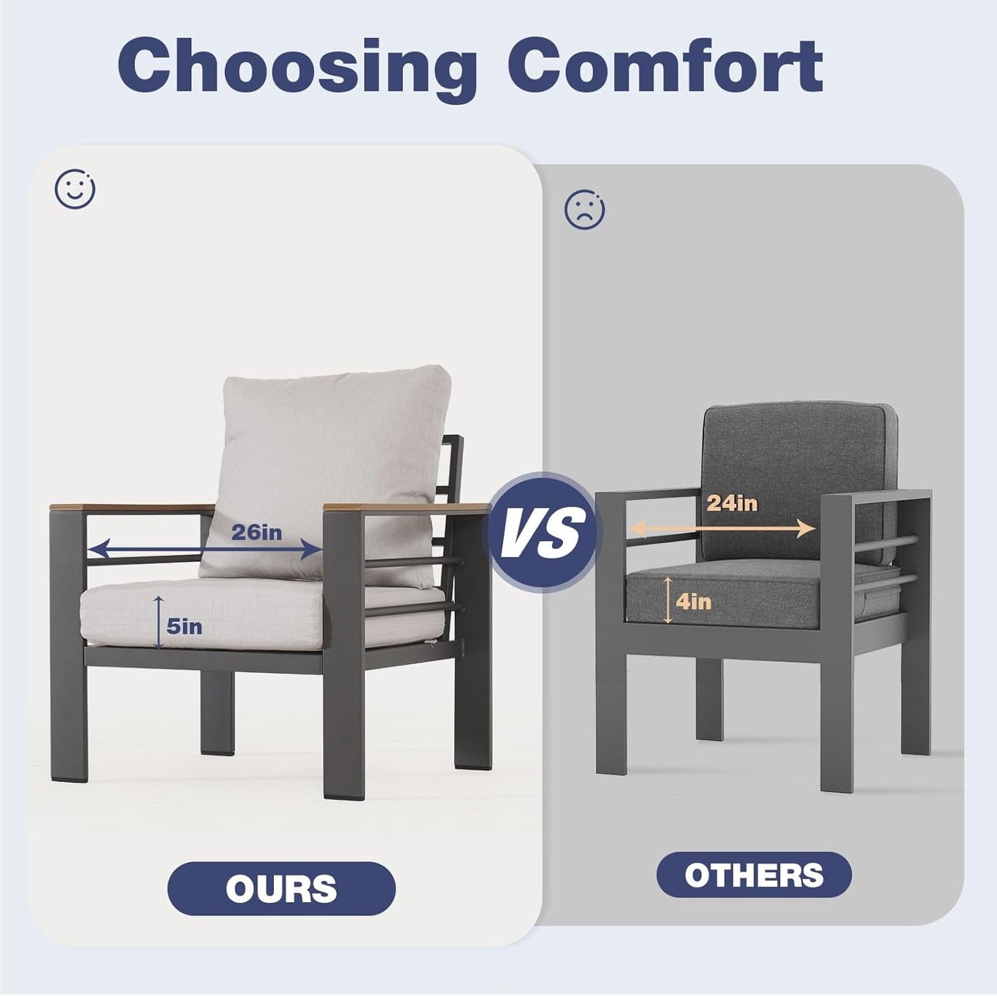 Oversized Aluminum Patio Furniture Set with Thick Cushions