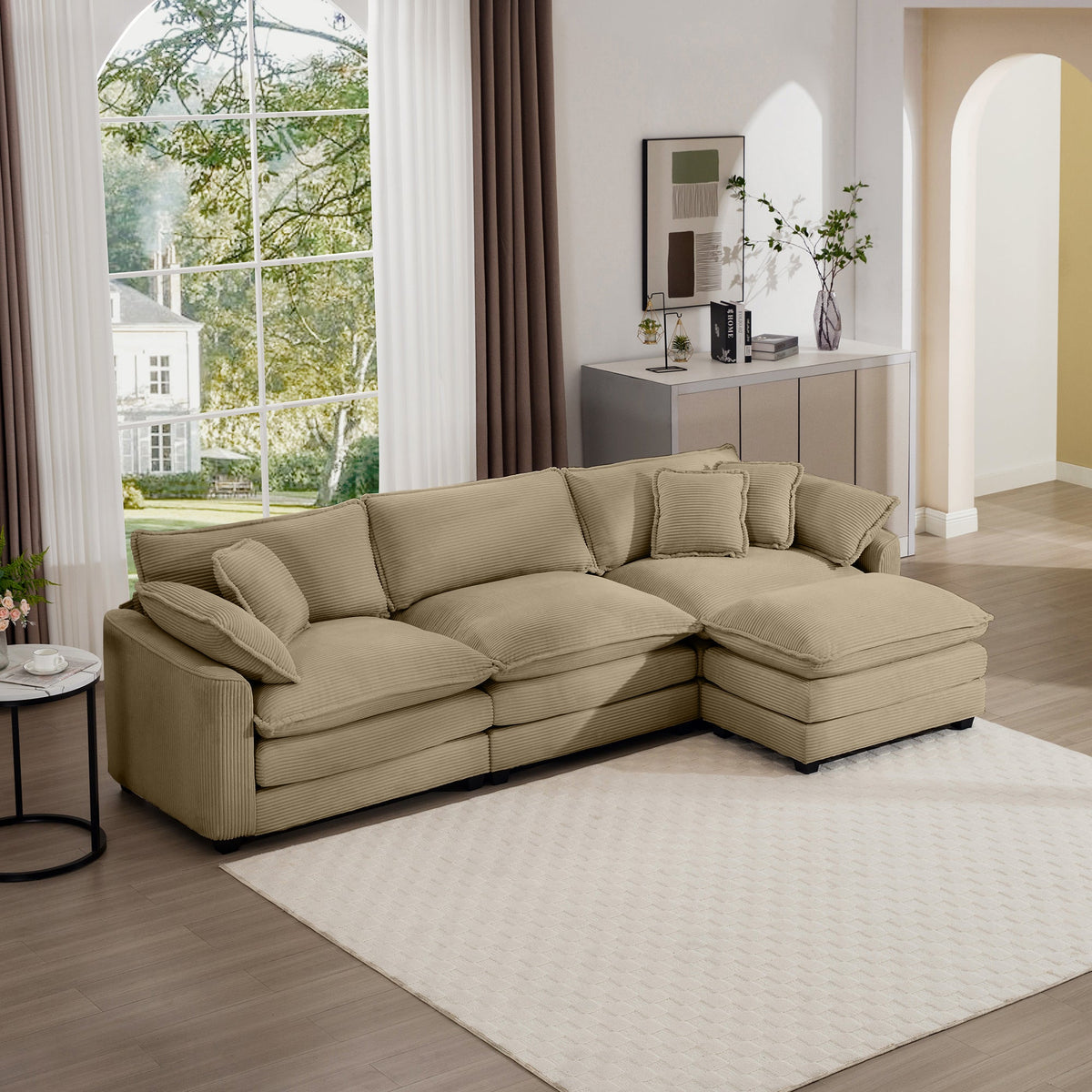 Corduroy 3-Seater Sofa with Ottoman