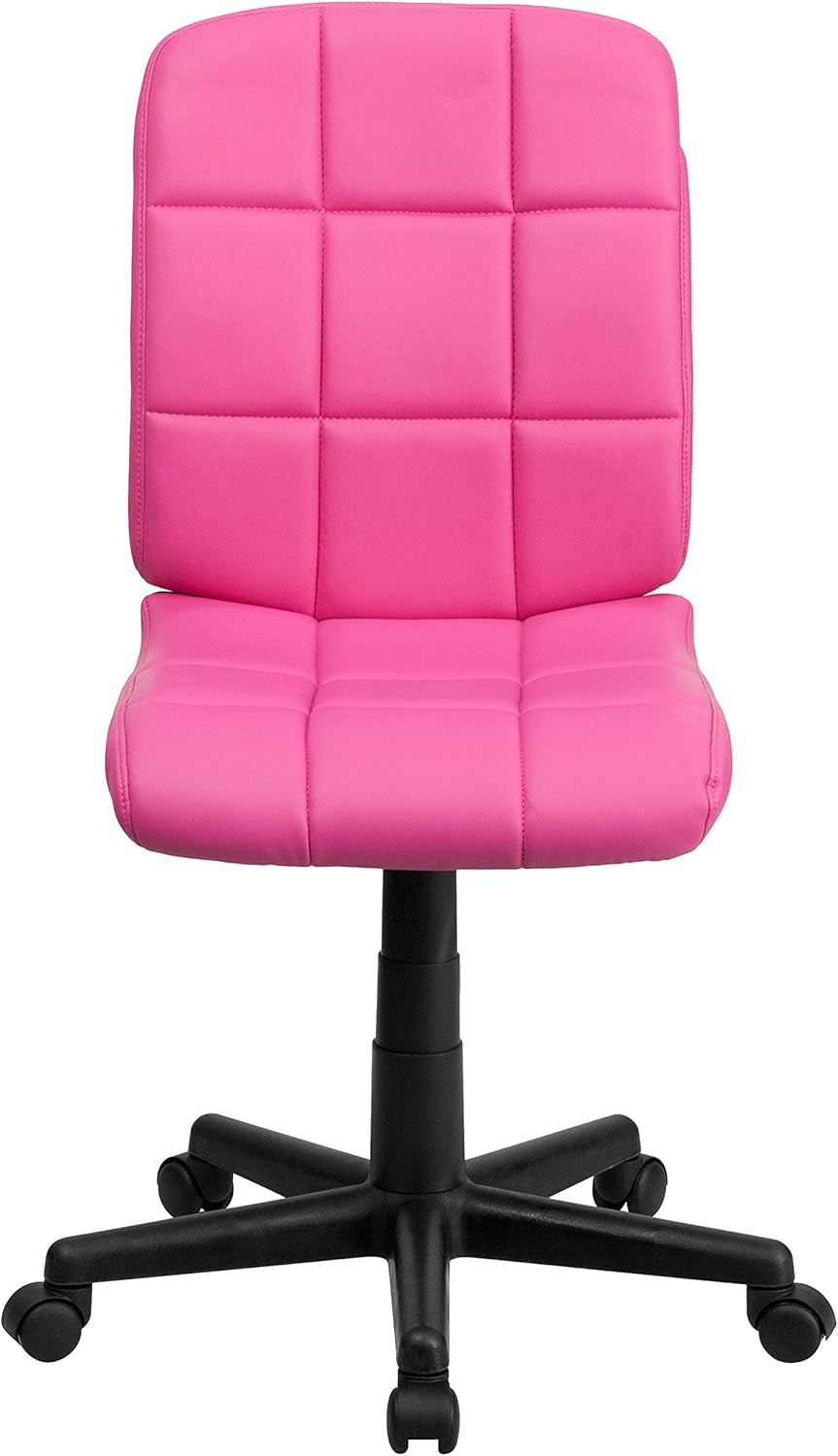 Clayton Pink Quilted Vinyl Mid-Back Swivel Office Chair