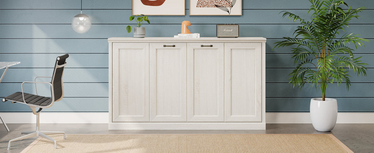 Twin Size Horizontal Murphy Bed in Rustic White