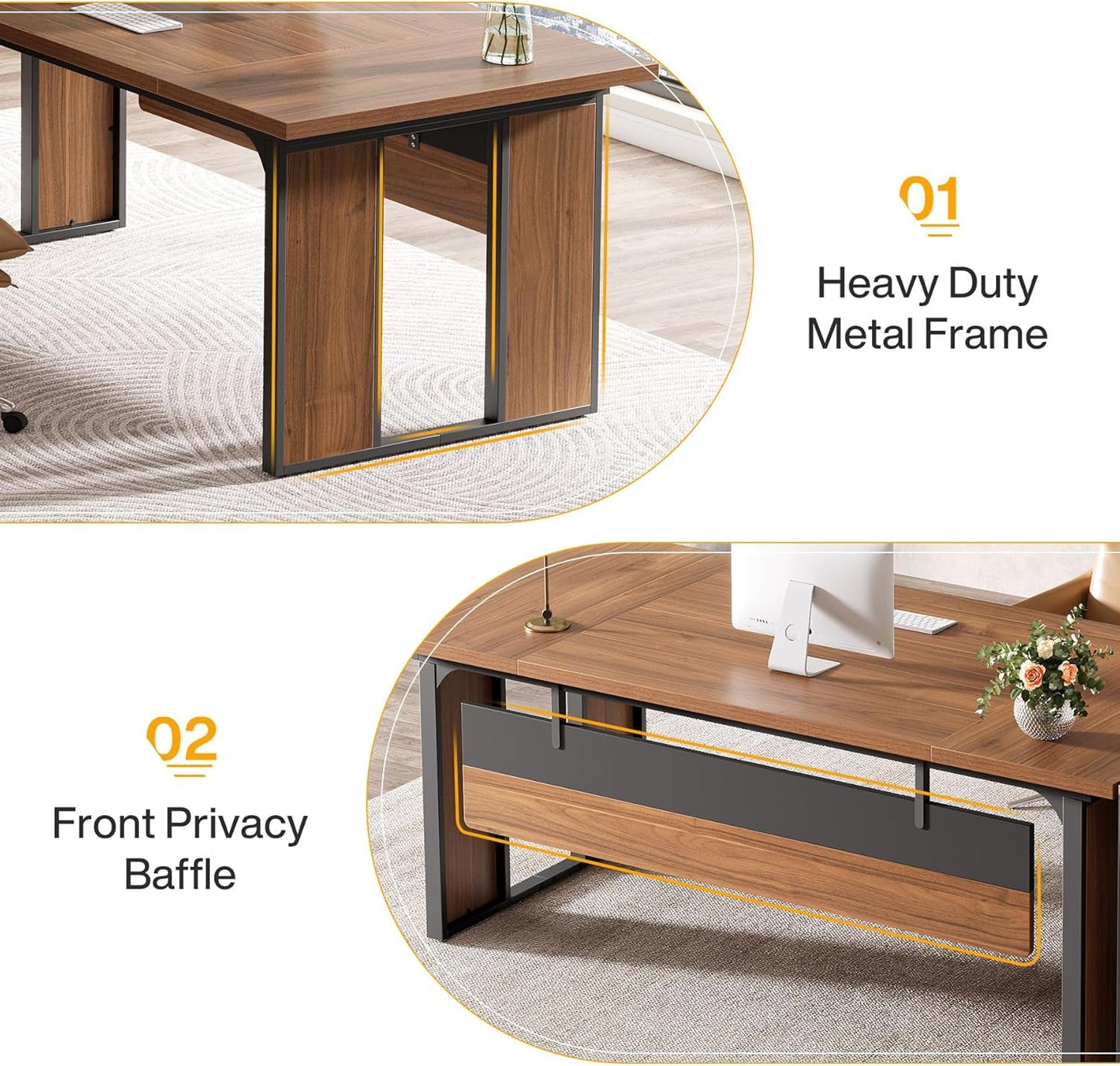 63 Inch L Shaped Executive Desk With Storage Shelves