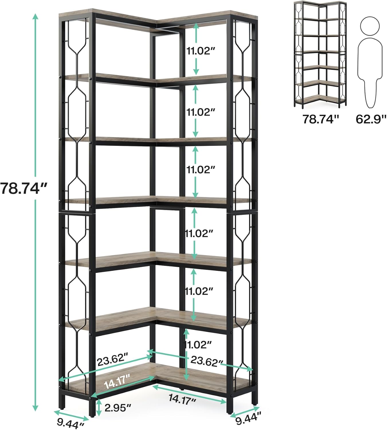 78.74" Tall 7-Tier Industrial Bookshelf
