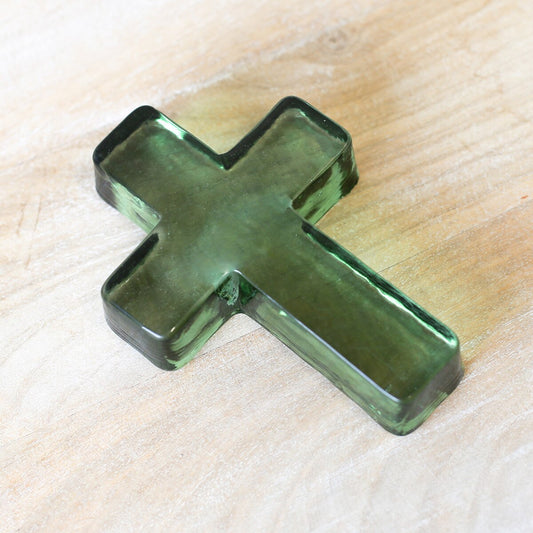Green Glass Cross Decor