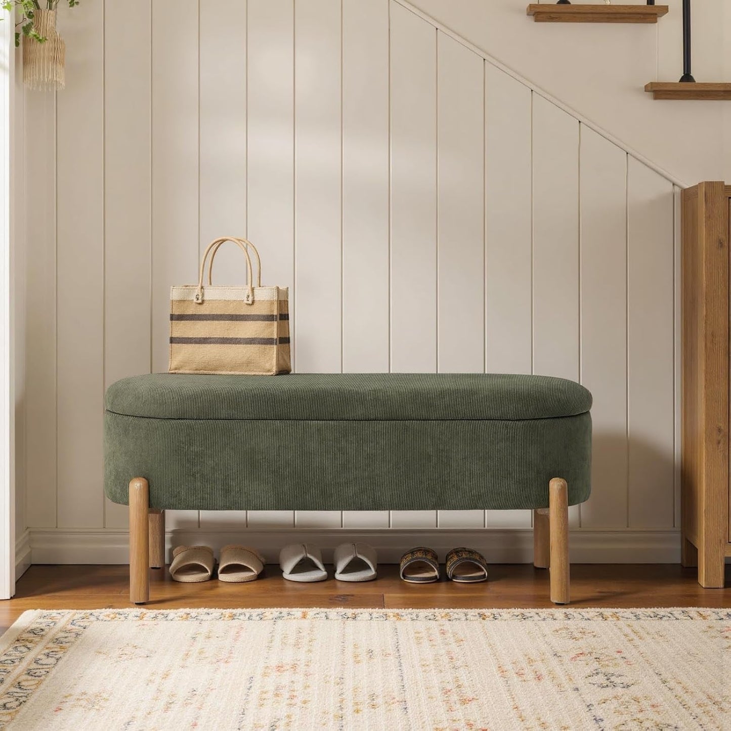 Green Oversized Storage Solution Bench Ottoman Bedroom