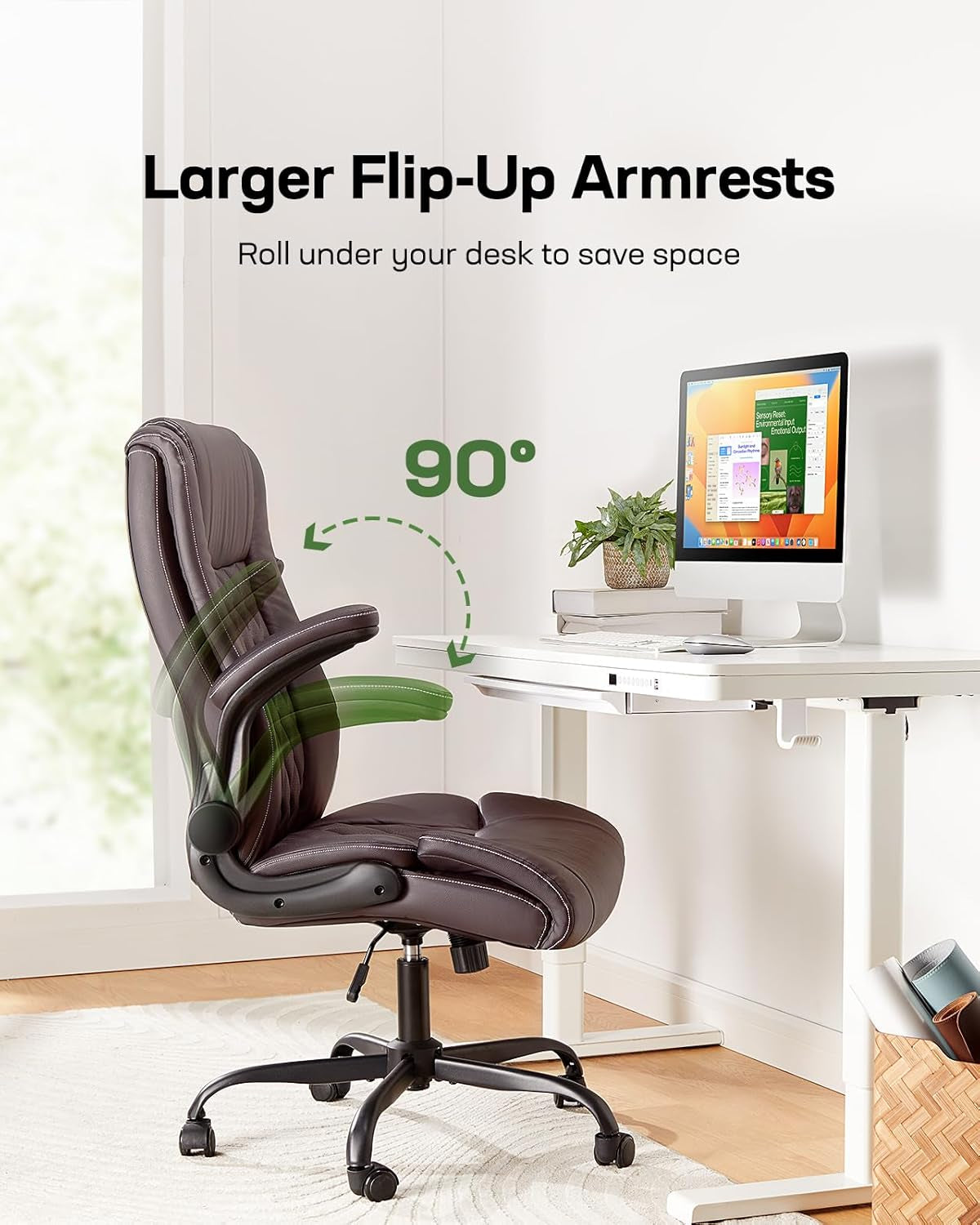 Executive PU Leather Office Chair With Flip Up Armrests