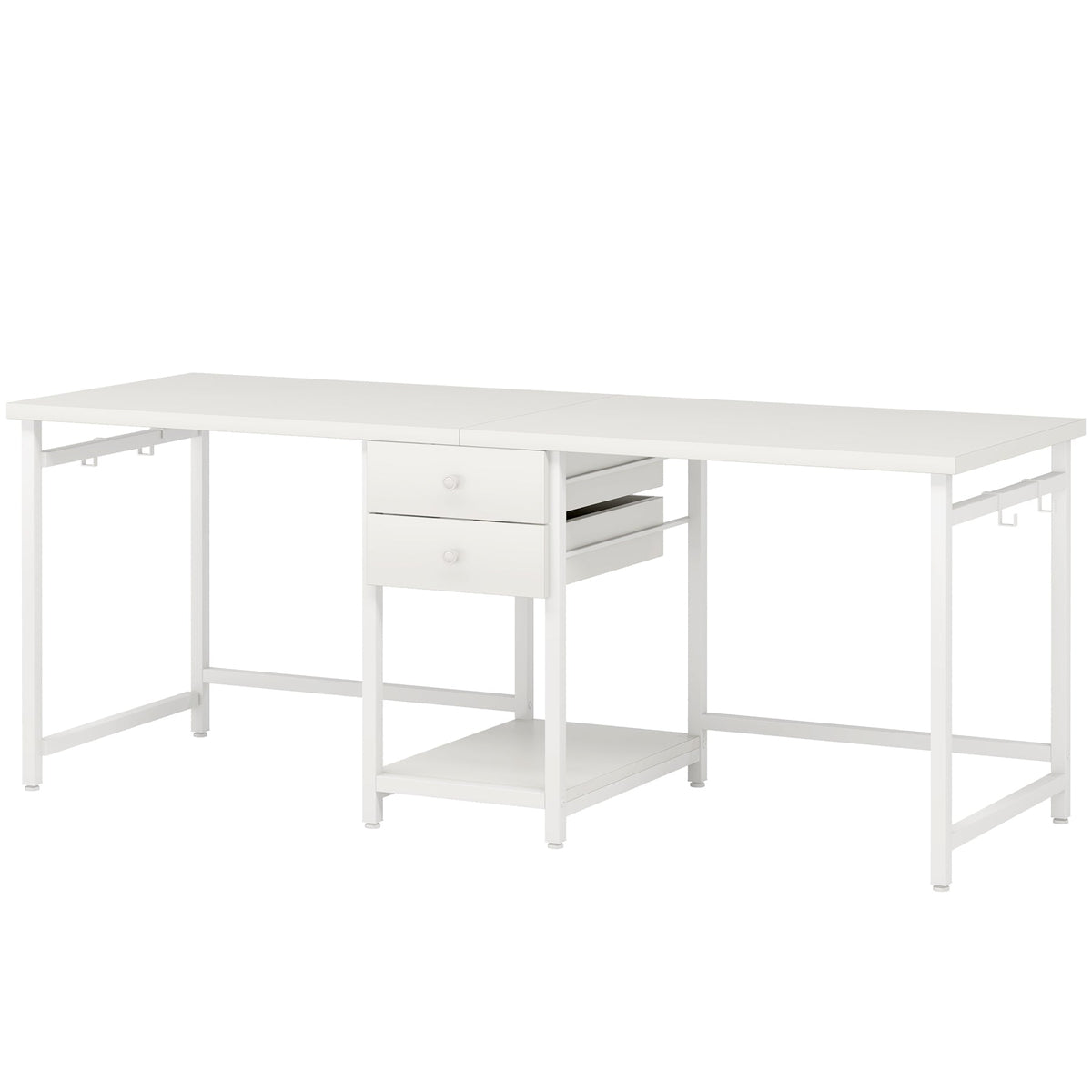 79-Inch Two Person Computer Desk with Drawers and Storage Shelves