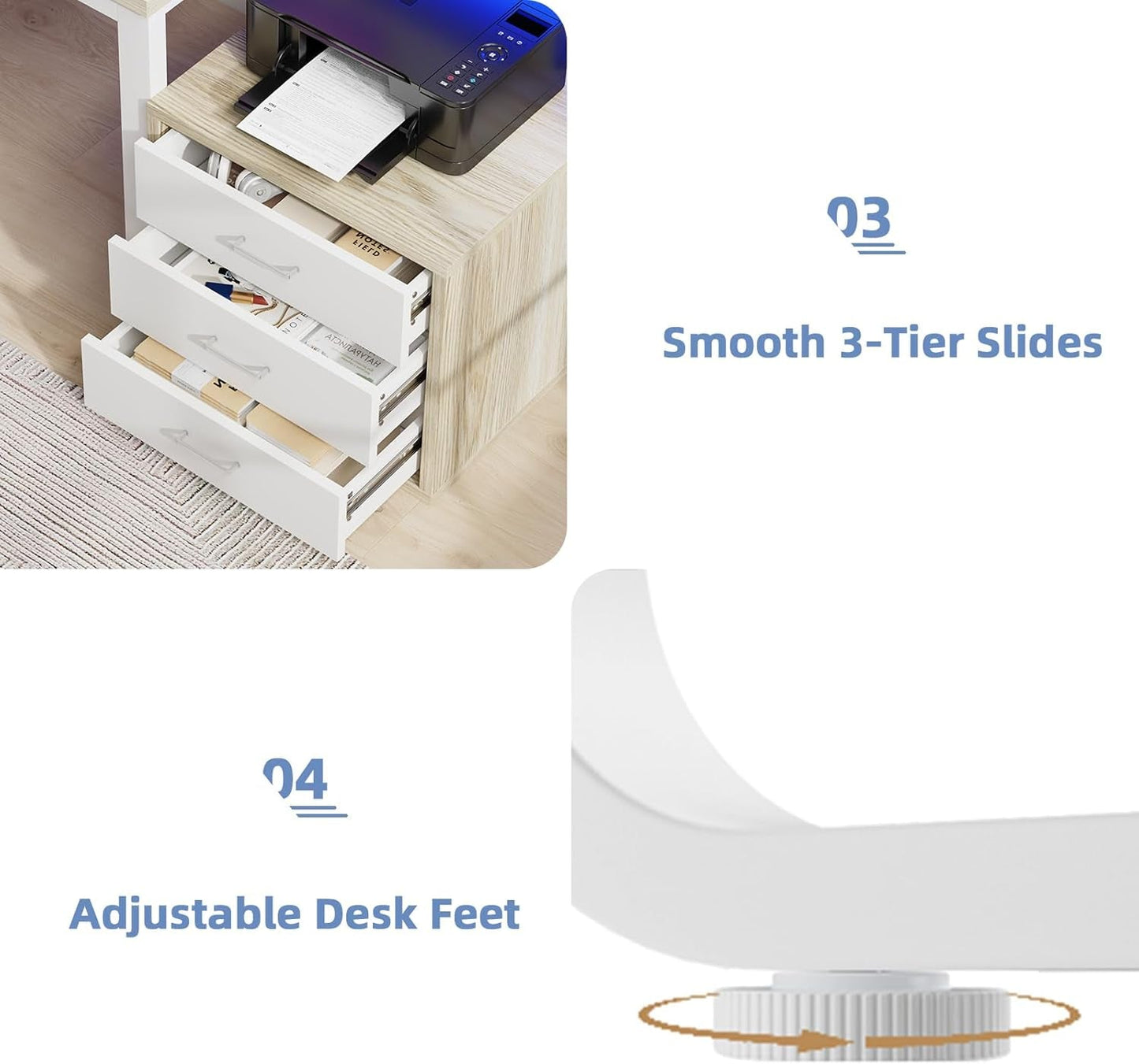 67 nch White Walnut Computer Desk With LED Lighting