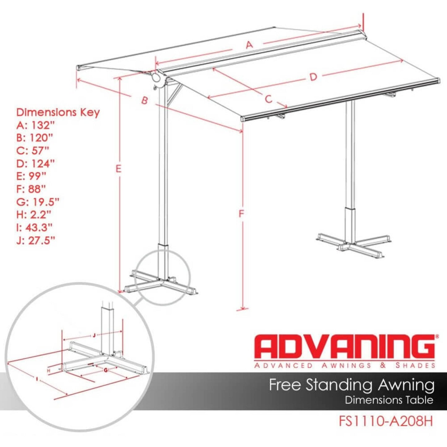 Advaning FS Series Freestanding Dual-Deploying Manual Retractable Awning [FS1110/1410] (SAK62975)